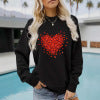 Long sleeved round neck heart-shaped printed pullover sweatshirt